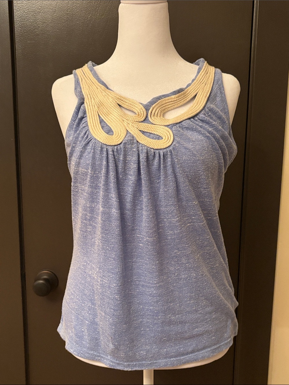 Anthropologie Light Blue Tank Top with Cream Rope Neckline